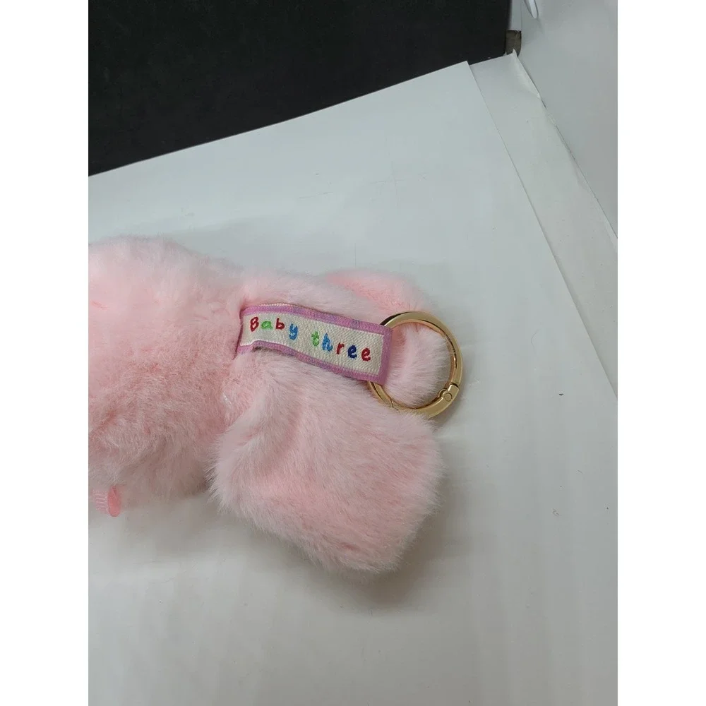Adorable Baby Three Angry Green Eyes Pink Bunny Bag Charm